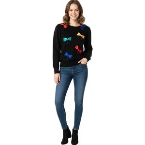 Stunning Lambswool Silk Bow Beaded Detail 1980s Sweater Size XS